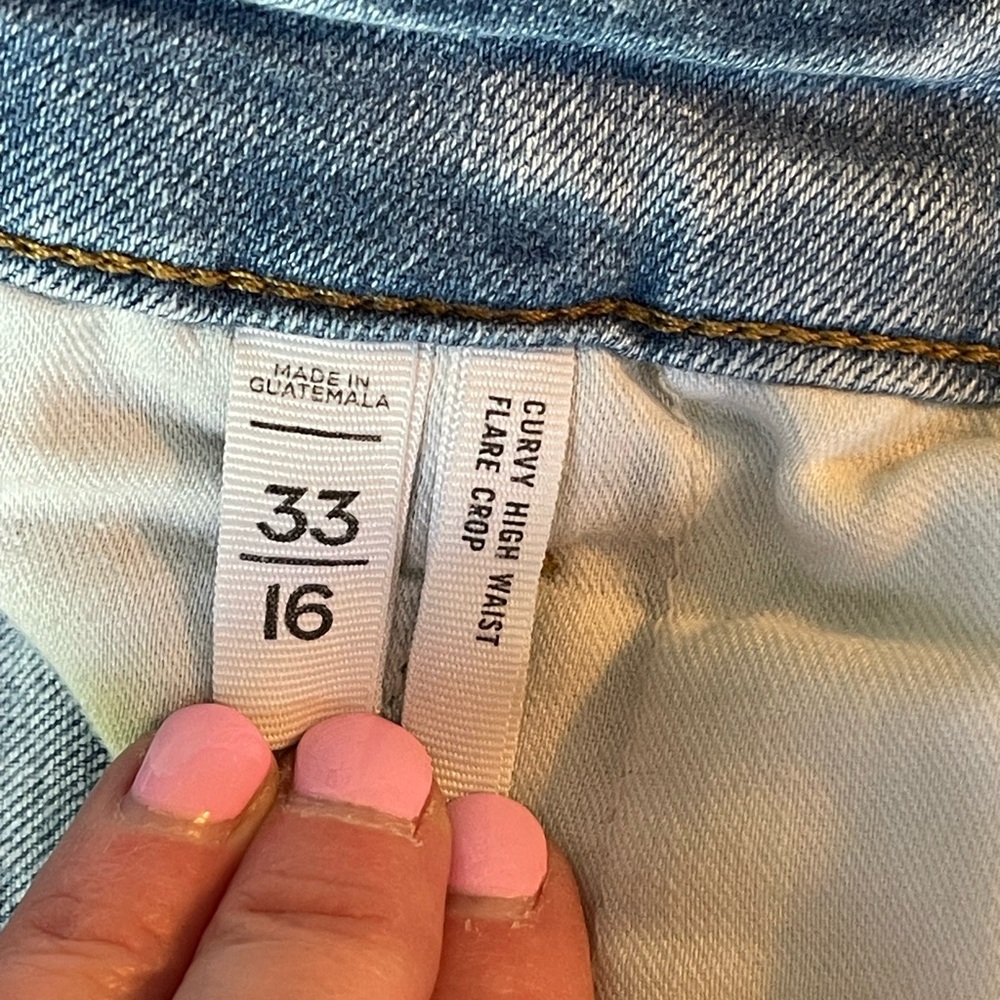 Loft Curvy High Waist Raw Hem Stitch Distressed Light Wash Denim Crop Jeans 16 - Picture 12 of 14